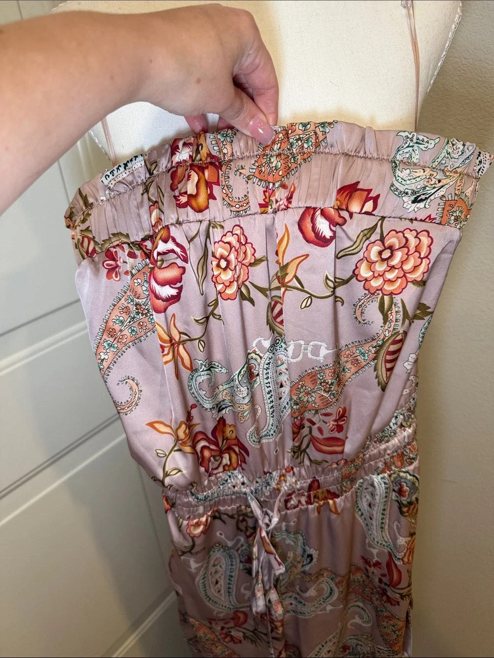 Strapless Paisley Floral One-Piece Romper in Light Pink